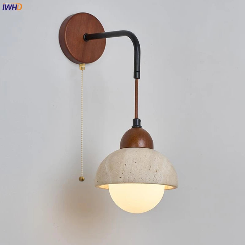 Creative Mushroom LED Wall Light Walnut Canopy Yellow Travertine Wall Lamp For Home Living Room Decoration AC 90V-260V