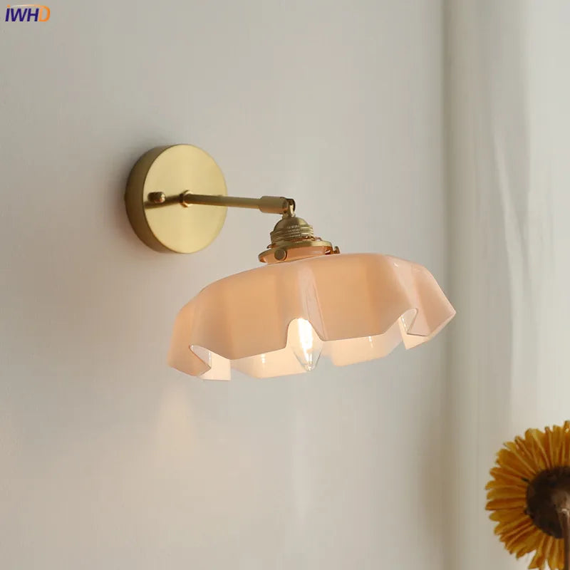 Wandlamp Pink Galss LED Wall Light Sconce E14 Copper Socket Bedroom Living Room Bedside Lamp Nordic Modern Wall Sconce