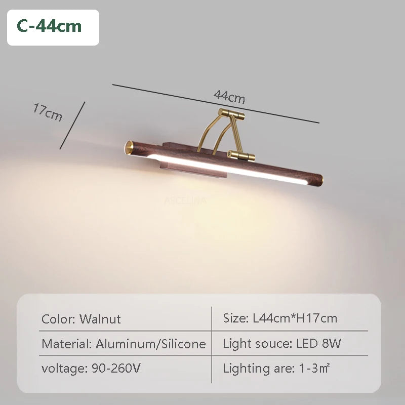 Nordic LED Mirror Front Light Walnut 44/57CM Bathroom Lighting Bedroom Vanity Washroom Kitchens Indoor Lighting Led Wall Sconces