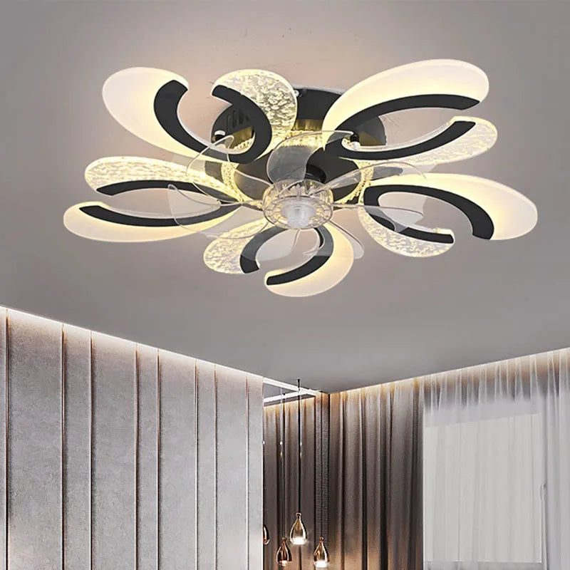 Black White Ceiling Fan Light 80CM LED Ceiling Lamp Remote Control Restaurant Living Room Bedroom Silent Fan Lamp Ventilator