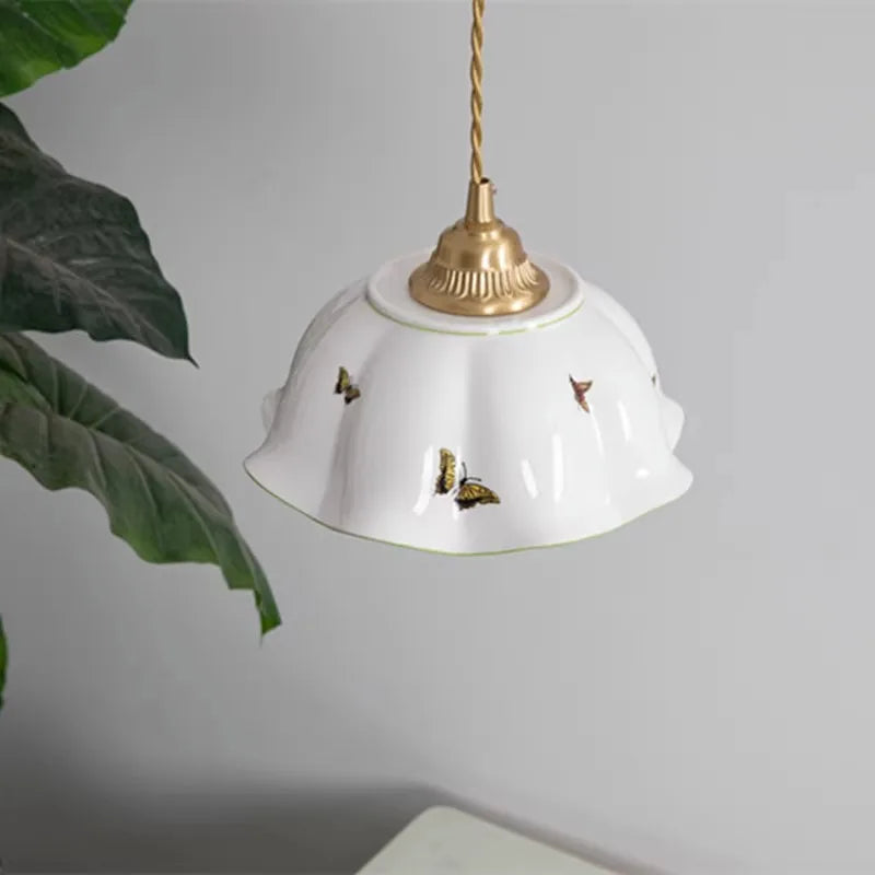 Butterfly Ceramic Copper LED Pendant Lamp Beside Home Indoor Decor Bedroom Living Room Light Nordic Modern Hanglamp Edison