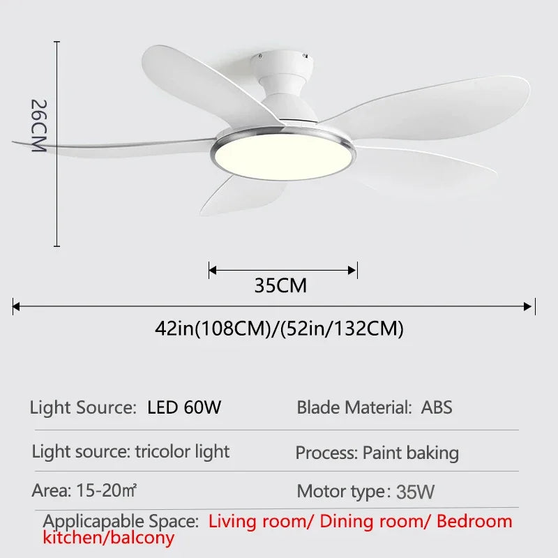 52inch Modern LED 60W Low Floor DC Motor 35W Ceiling Fans With Remote Control Simple Ceiling Fan With Light Home Fan 110-220V