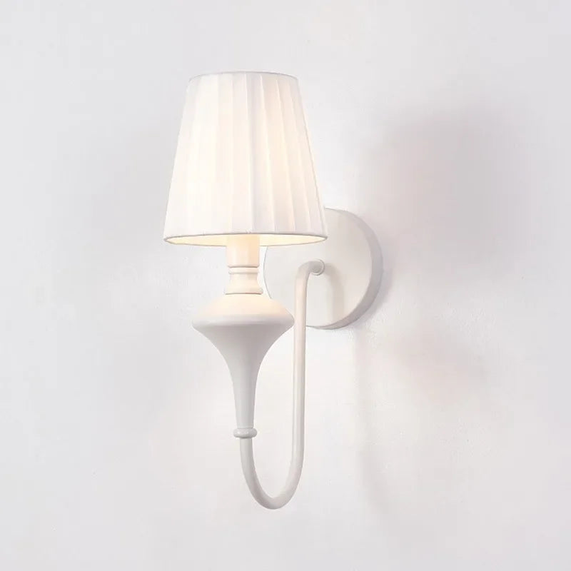 Nordic LED Room Light in The Bedroom Wrought Iron White Bedside Lamp Simple Fabric Wall Lamp