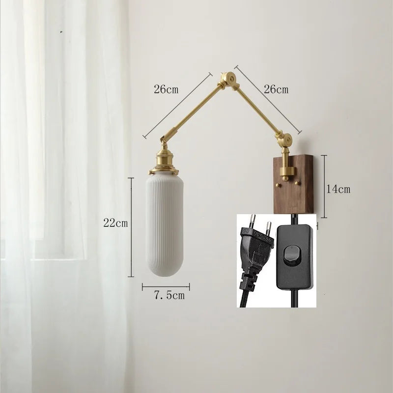 Long Ceramic Modern Wall Lamp Beside Walnut Wood Canopy Copper Bathroom Mirror Stair Light Up Down Left Right Rotate LED