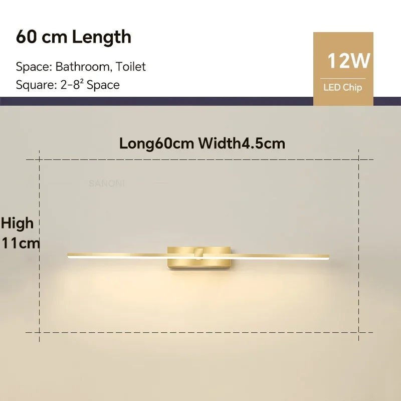 Modern Golden LED Wall Lamp For Bedroom Bedside Hallway Bathroom Mirror Wall Lights Indoor Sconce Home Decor Lighting Fixture