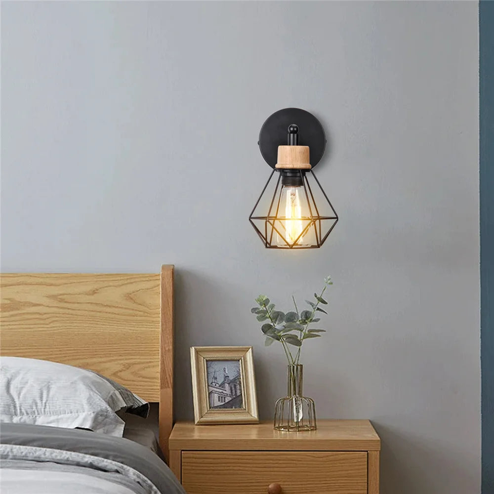 Black Loft Wall Lamp Vintage E27 Industrial Retro Bedside Wall Light Fixture Bar Shop Industrial Iron Cage Antle Lamp Sconce