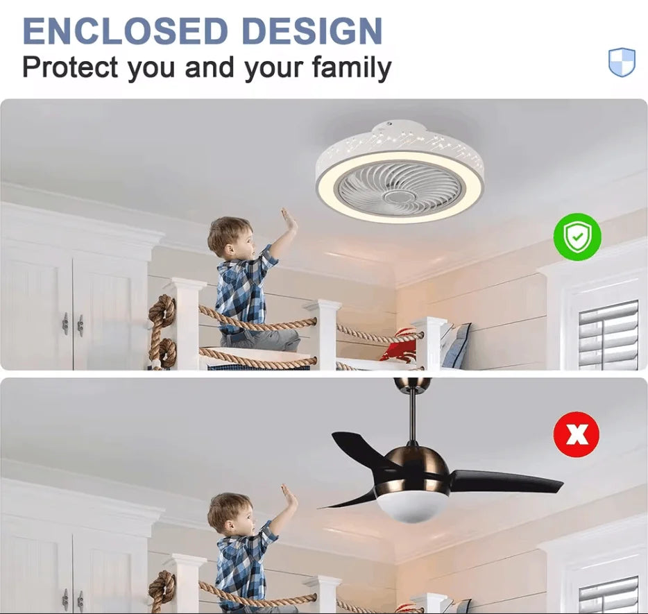 2 in 1 Modern Smart Ceiling Fan with Light Remote Control LED Dimmable 6 Speeds Timer Flush Mount Enclose Ceiling Fans Lamp 72W