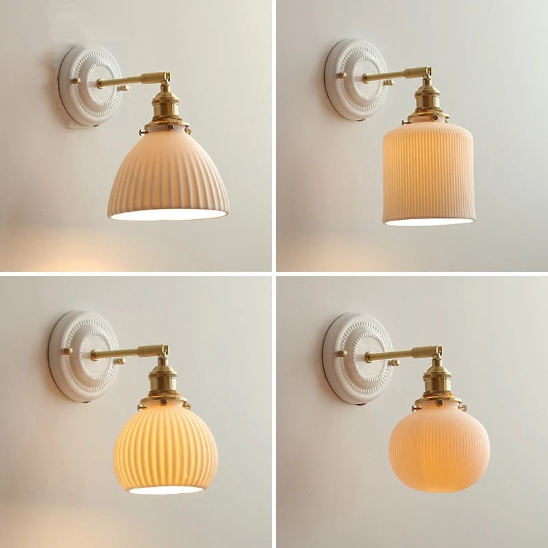 Copper Arm LED Wall Sconce Lamp Beside White Ceramic Bedroom Bathroom Mirror Stair Light Applique Murale Luminaria LED