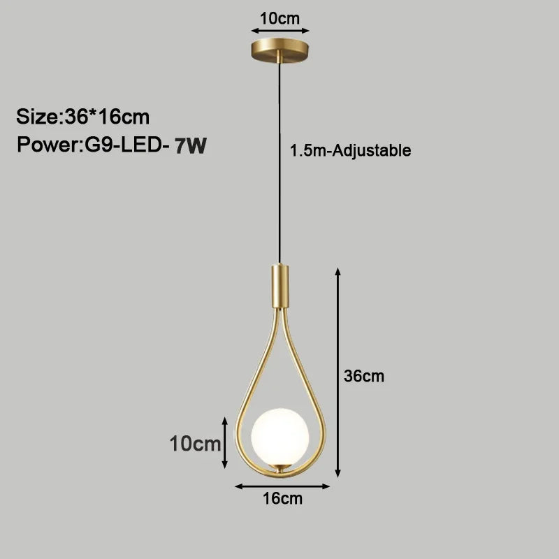 Indoor LED Pendant Lamps with G9 Light Bulb Nordic Frosted Glall Ball LED Chandelier Lighting Fixtures for Bedroom Living Room