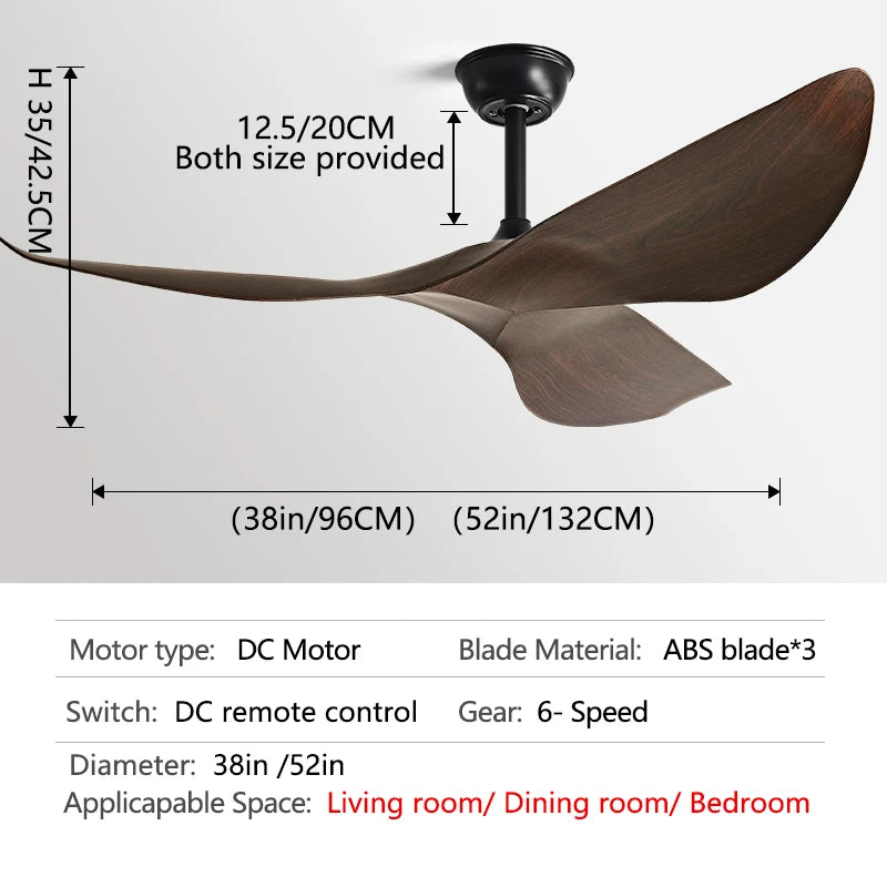 38/52 Inch Ceiling Fan Living Room Restaurant Americans Modern  Office Without Light DC Remote control Electric Fan 110V 220V