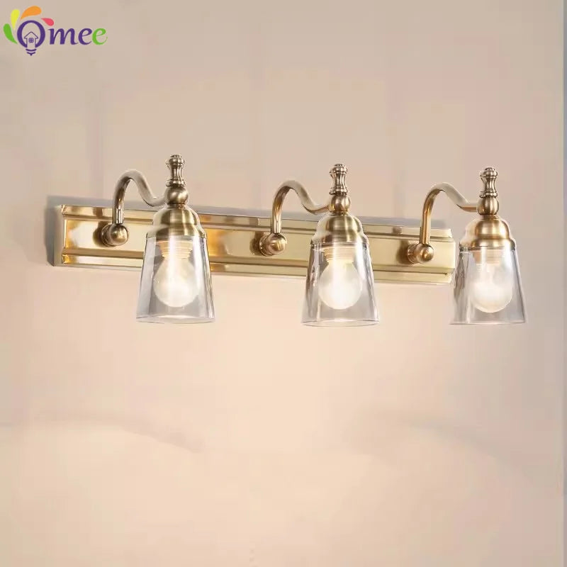 Europe Vintage Bronze Wall Light 320mm Trumpet Glass Shade Bedroom Bathroom Toilet Makeup Mirror Front Lamp E14 Bulb Replacable