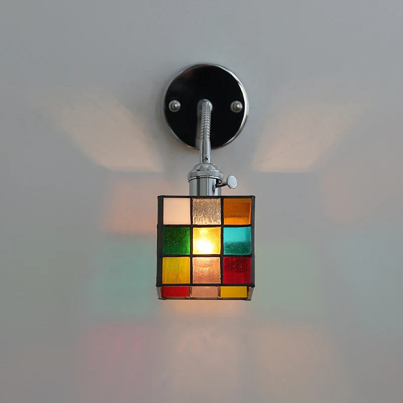 Colorful Square Glass LED Wall Light Sconce Silver Iron Metal  Flexible Arm Ajdustable Bedroom Beside Lamp Applique Murale