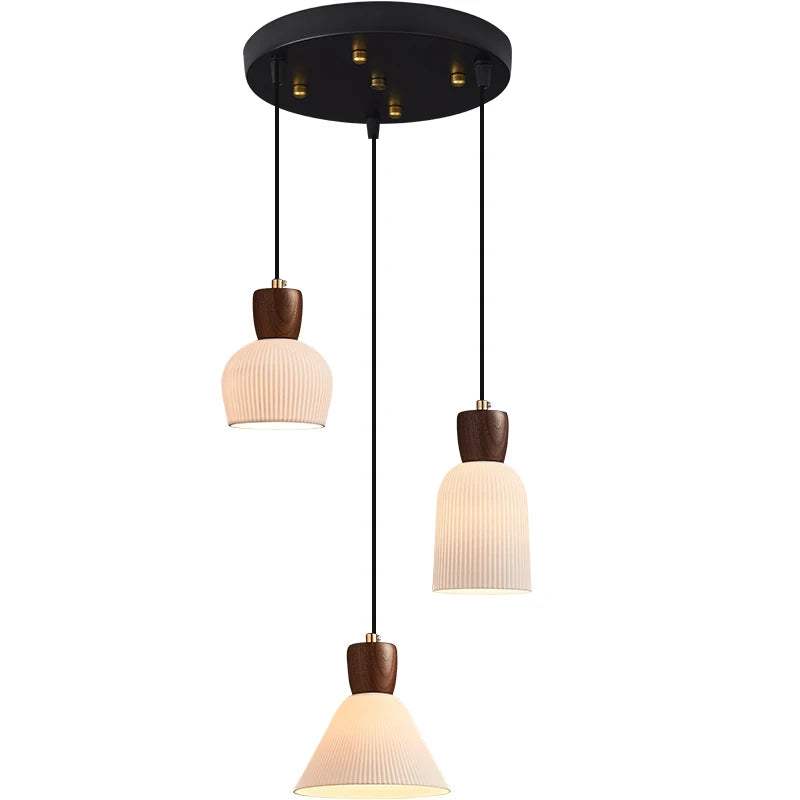 Walnut Ceramic Nordic LED Pendant Lights Fixtures Japanese Style Bedroom Living Room Cafe Restaurant Modern Hanging Lamp