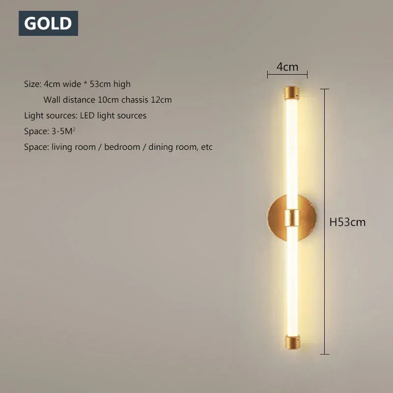 Modern LED Wall Lamp 53CM Long Strip Black Gold Light Restroom Aisle Bedside Bedroom Living Room Home Decor Led Fixture Lustre