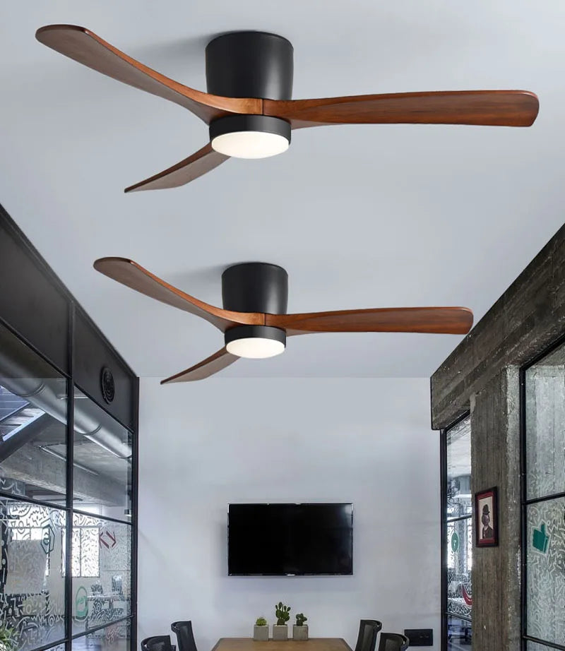 Low Profile Ceiling Fan With Lights 3 Carved Wood Fan Blades Noiseless Reversible Motor Remote Control Flush Mount