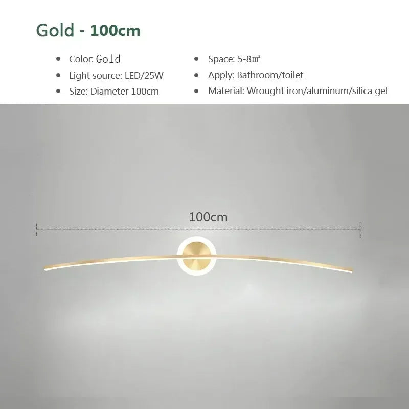 Modern LED Wall Lights Mirror Decorative 80/100cm Long Strip Light Bathroom Bedroom Dresser White Gold Home LED Lighting Lustre