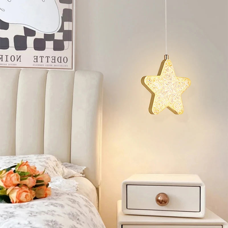 LED Pendant Light Hanging Lamp Interior Lighting Nordic Home Decoration Living Room Bedroom Bedside Moon Star Pendant Lamp