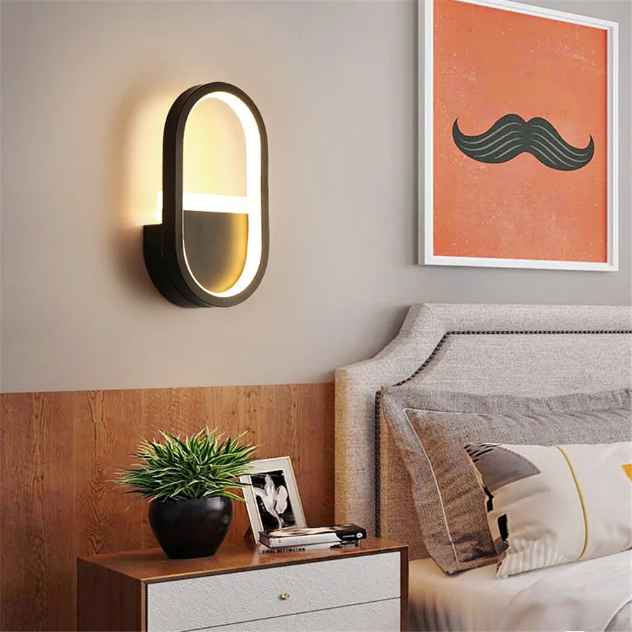 Indoor LED Wall Light Oval Shape Bedside Lamp Modern Nordic Lighting for Bedroom Home Hallway Study Living Room Staircase Sconce