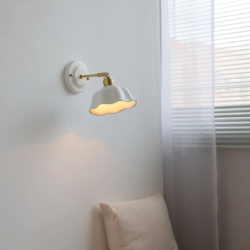 White Ceramic LED Wall Light Fixtures Copper Arm Socket Bedroom Living Room Beside Lamp Modern Wandlamp Applique Murale