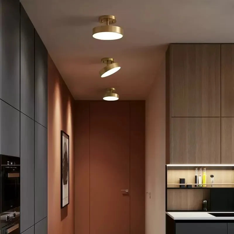 Copper Nordic Ceiling Light Simple Entrance Hallway Aisle Lamp Simple Round Cloakroom Bacony Lighting LED Ceiling Lamps Lustre