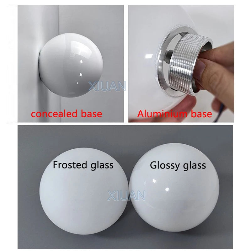 Glass Ball Lamp Modern Milky White Glass Wall Lamps for Bedroom Living Room Sofa Background Concealed Base Bathroom Wall Light