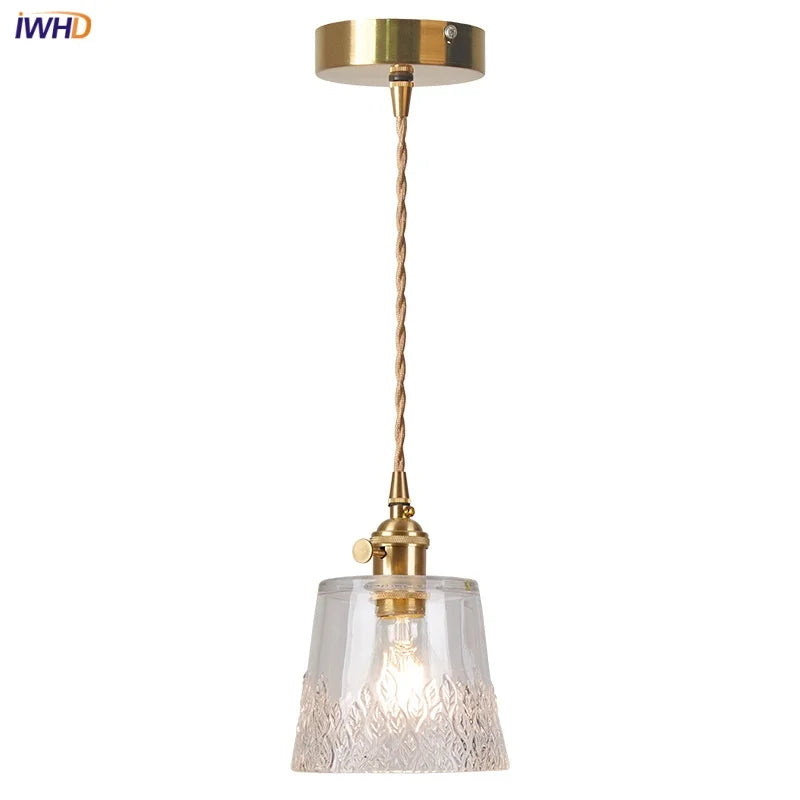 Clear Leaf Glass LED Pendant Lamp Copper Knob Switch Dining Room Lights Wire Adjustable Nordic Modern Kitchen Light Fixture