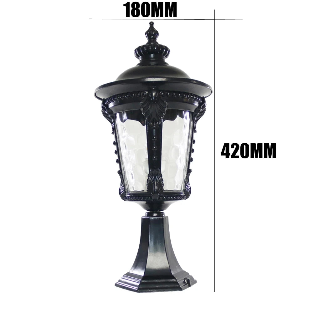 Thickened Die-Cast Aluminum E27 Column Head Lamp With Water Corrugated Glass Lampshade, Pillar Lamp/Courtyard Lamp