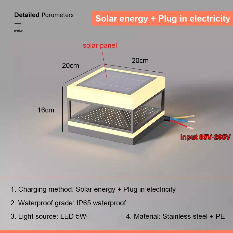 Solar Pillar Lights Outdoor Waterproof LED Wall Lamp Square Model Home Decor Gate Garden Lighting Decor Solar Energy Super Door