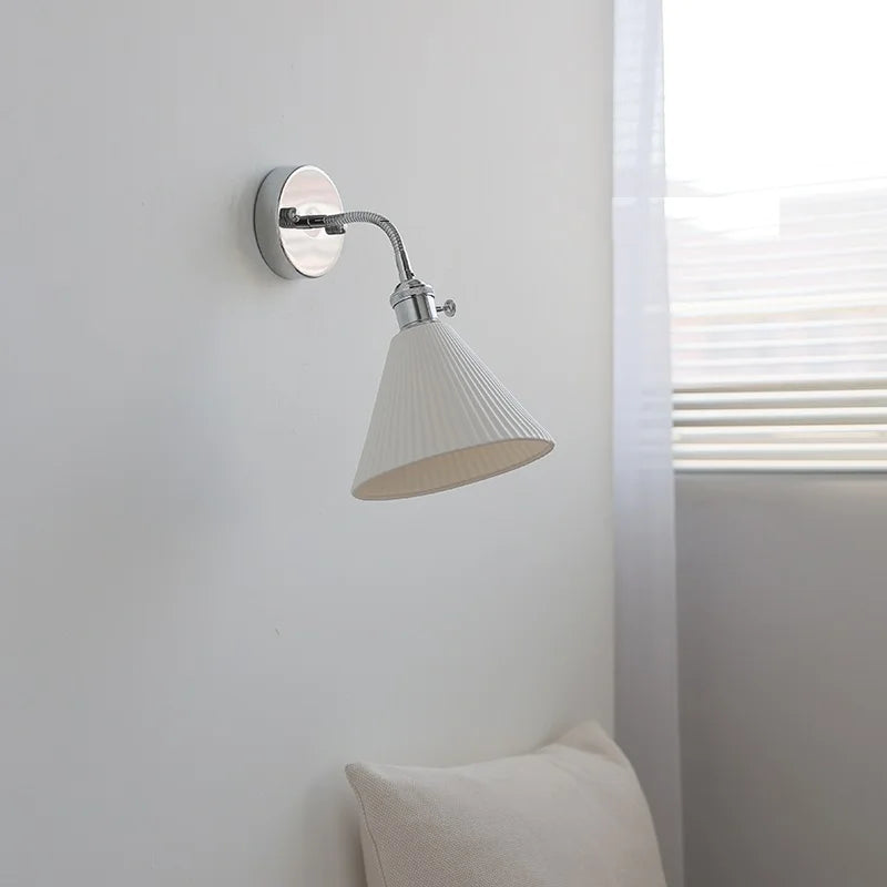 Flexible Arm Adjustable LED Wall Light Sconce Ceramic Lampshade Bedroom Living Room Beside Lamp Silver Wandlamp Applique