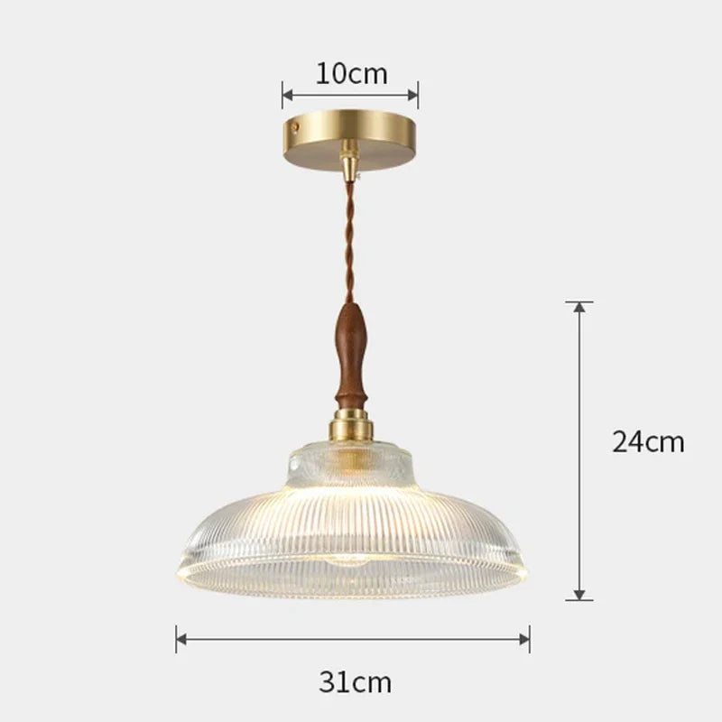 Glass Pendant Lights for Dining Room Kitchen Island Chandelier Modern Copper/Wood Art Suspension Hanging Lamp E27 Fixture Luster