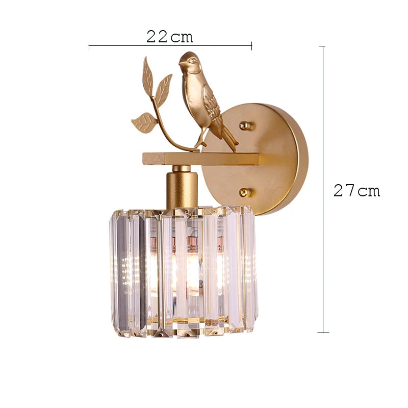 American Crystal Wall Lamp Retro Light Luxury Living Room Background Wall Bedroom Bedside Lamp Modern Corridor Aisle Bird Lamp