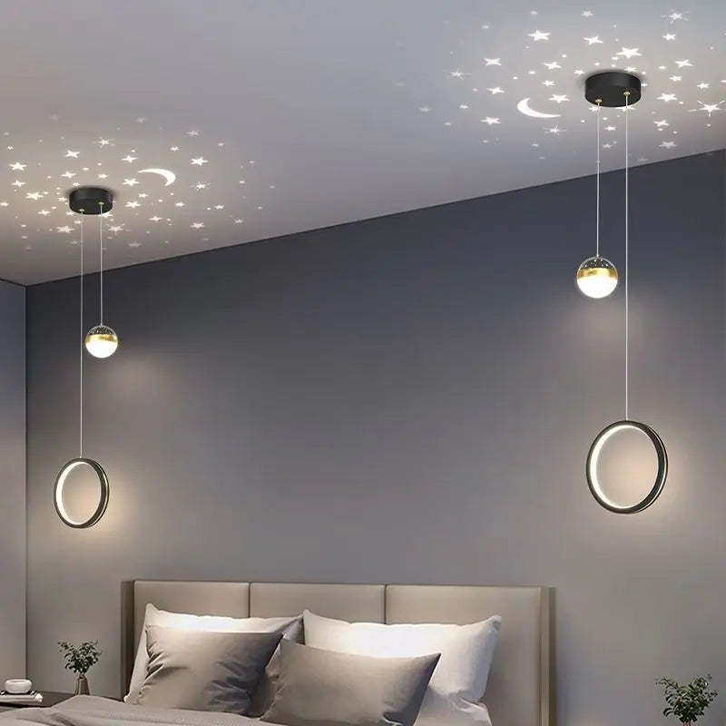 Starry Sky Projection Style Circular Led Pendant Light Living Room Dining Room Bedroom Cafe Indoor Lighting Decoration