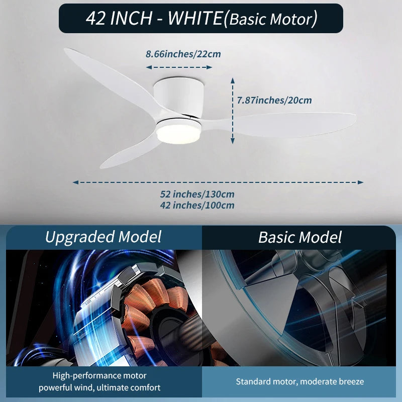 Ceiling Fan White Low Floor Ultra Thin 17cm DC Ceiling Fan With Remote Control Simple Ceiling Fans With Light