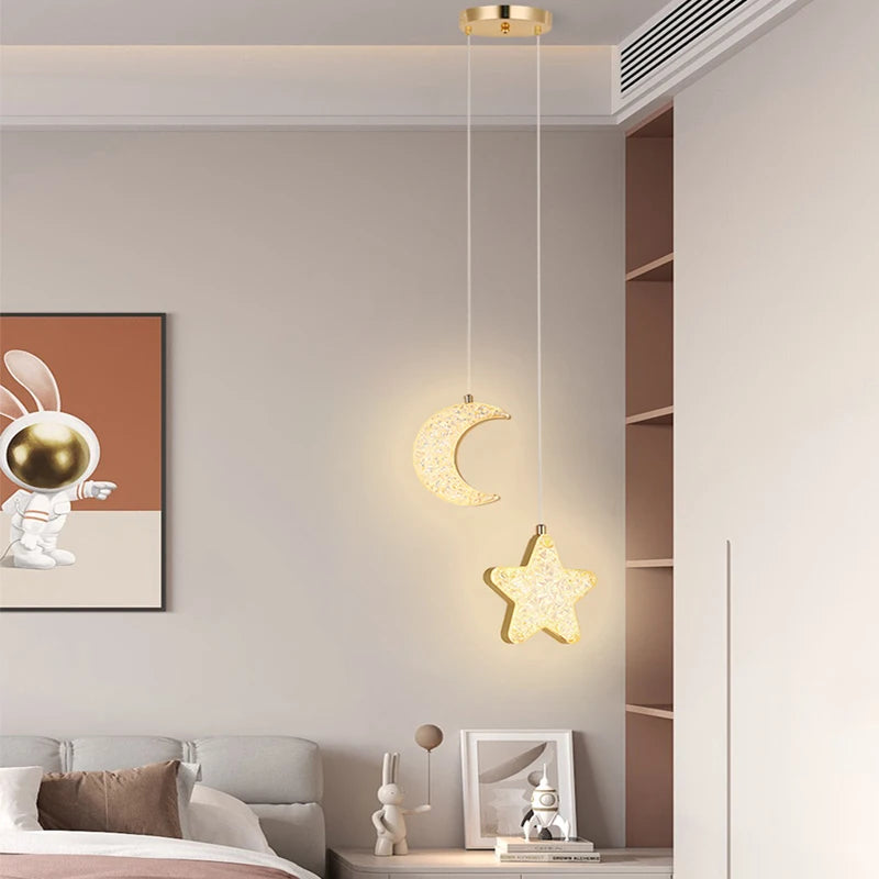 LED Pendant Light Hanging Lamp Interior Lighting Nordic Home Decoration Living Room Bedroom Bedside Moon Star Pendant Lamp