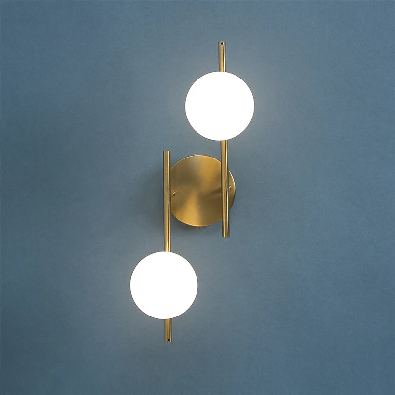 Modern Led Wall Lamps Indoor Golden Wall Lights with Milky Glass Round Ball Bedside Wall Lights Double G9 Bulbs with Light Bulb