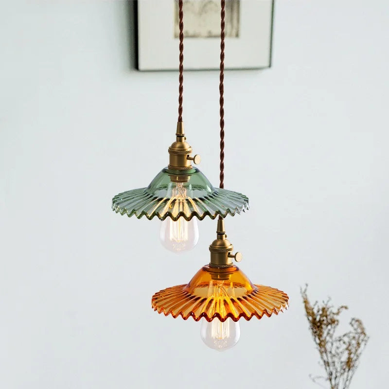 Vintage Copper Glass LED Pendant Light Fixtures 2M Wire Adjustable Bedroom Dinning Room Beside Lamp Edison Hanging Lights