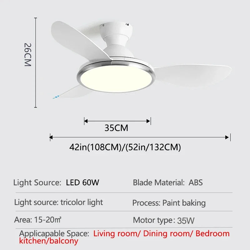 52inch Modern LED 60W Low Floor DC Motor 35W Ceiling Fans With Remote Control Simple Ceiling Fan With Light Home Fan 110-220V