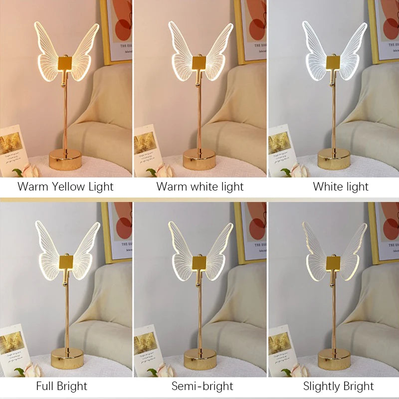 Table Lamp Retro Gold Acrylic Butterfly LED Desk Lamp Hotel Villa Art Decor LED Table Light Living Room Bedside LED Desk Lights