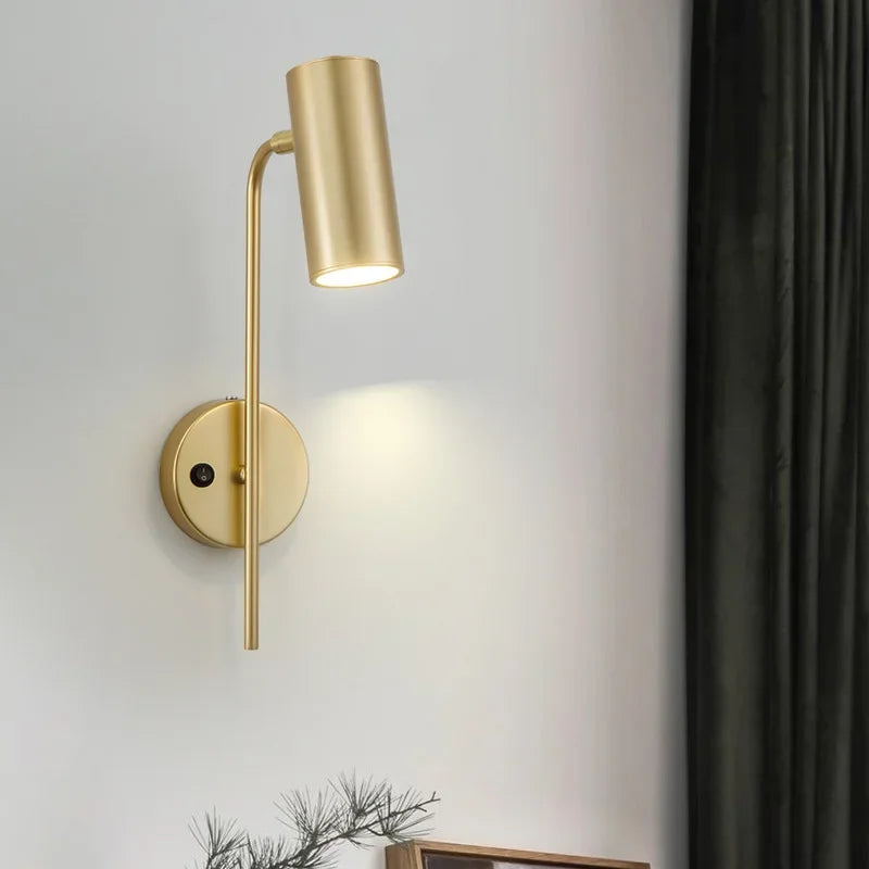 Mirror Gold LED Wall Lamp Living Room Bedside Rotatable Sconce Lighting With Switch Aisle Hallway Stair Background Wall Light