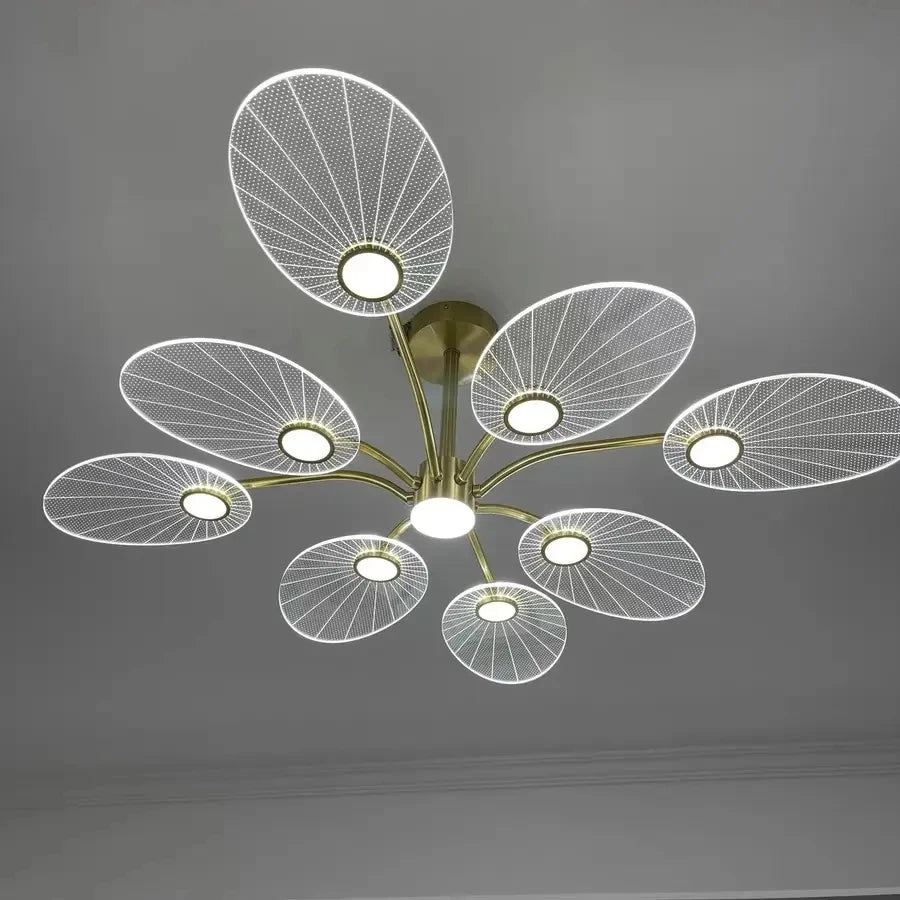 Nordic LED Ceiling Lamp Modern Copper Chandeliers for Bedroom Living Room Lotus Leaf Shape Design Home Decor Lighting Fixture