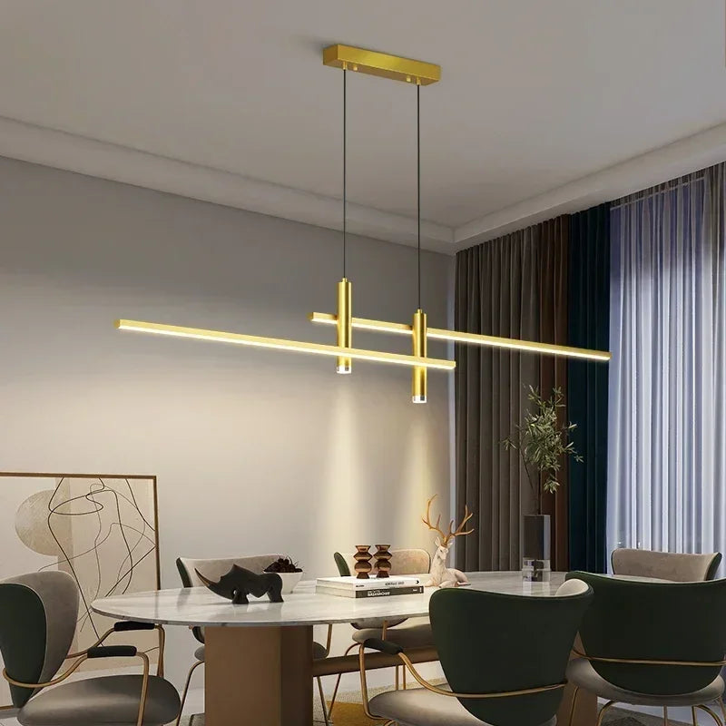 Modern Led Pendant Light 120cm Long Strip Dining Table Lamp Aluminum Luxury Suspension Chandelier Living Room Lighting Fixture