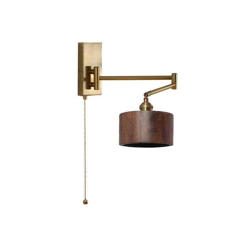 Left Right Rotate LED Wall Lamp Sconce Pull Chain Switch Bedroom Bathroom Mirror Stair Light Wooden Lampshade Wandlamp