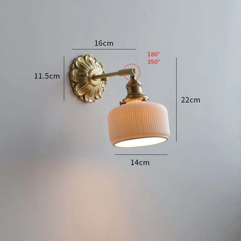 White Ceramic LED Wall Light Fixtures For Living Room Bedroom Bathroom Beside Lamp Copper Plate Nordic Lamparas De Pared