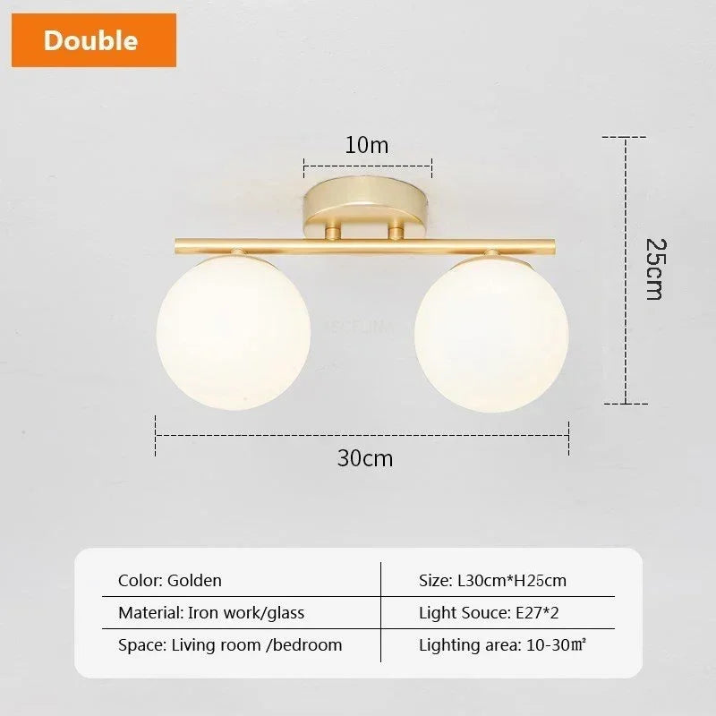 Nordic LED Glass Ceiling Lights White Ball Creative Golden Corridor Lamp Entrance Cloakroom Balcony Bedroom Dining Room Lamps