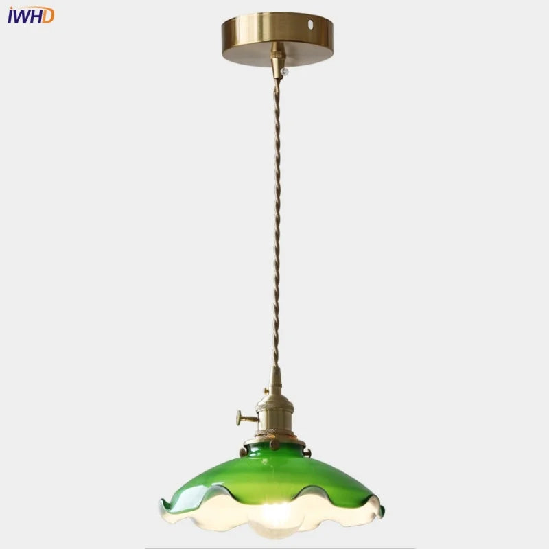 Wire Adjustable LED Pendant Lamp Balcony Living Dining Room Nordic Modern Knob Switch Green Glass Hanging Light Hanglampen