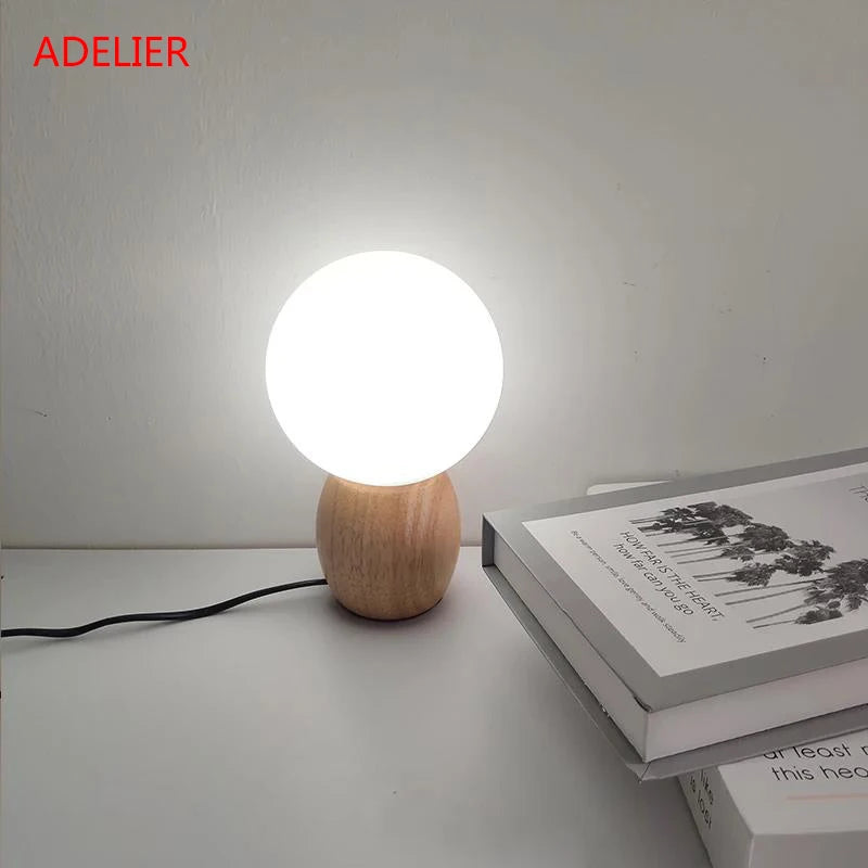 Nordic Wood table lamp milk white glass ball decor Bedroom bedside lamp Study Children's eye protection warm LED desk lamp