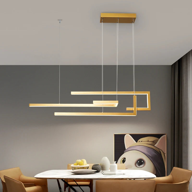 Modern Minimalism LED Pendant Lamp For Dining Room Kitchen Bar Living Room Bedroom Black Rectangle Dimmable Chandelier Lights