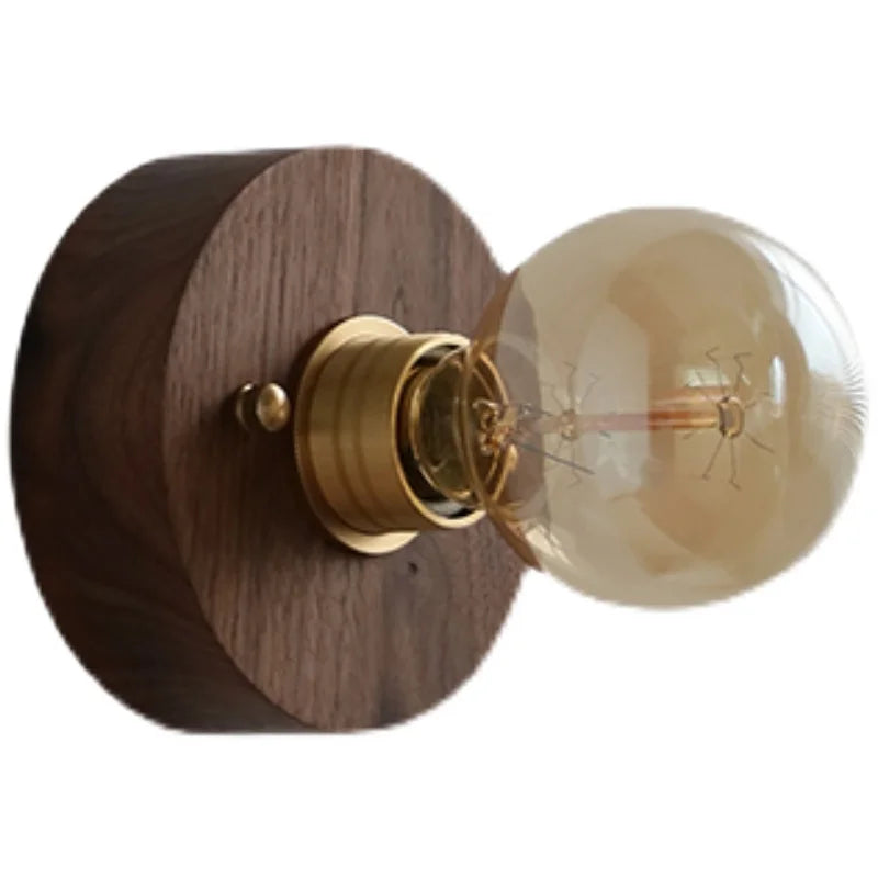 Japanese Style Vintage LED Wall Beisde Lamp Pull Chain Switch Plug in Walnut Ash Wood Copper Bathroom Mirror Stair Light