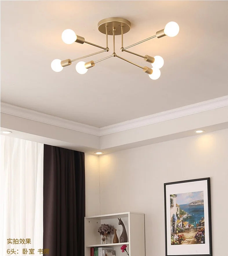 Nordic Creative Ceiling Lamp Minimal Postmodern Iron Lamps Black Gold Bedroom Study Living Room LED Ceiling Lamp