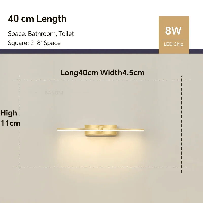 Modern Golden LED Wall Lamp For Bedroom Bedside Hallway Bathroom Mirror Wall Lights Indoor Sconce Home Decor Lighting Fixture